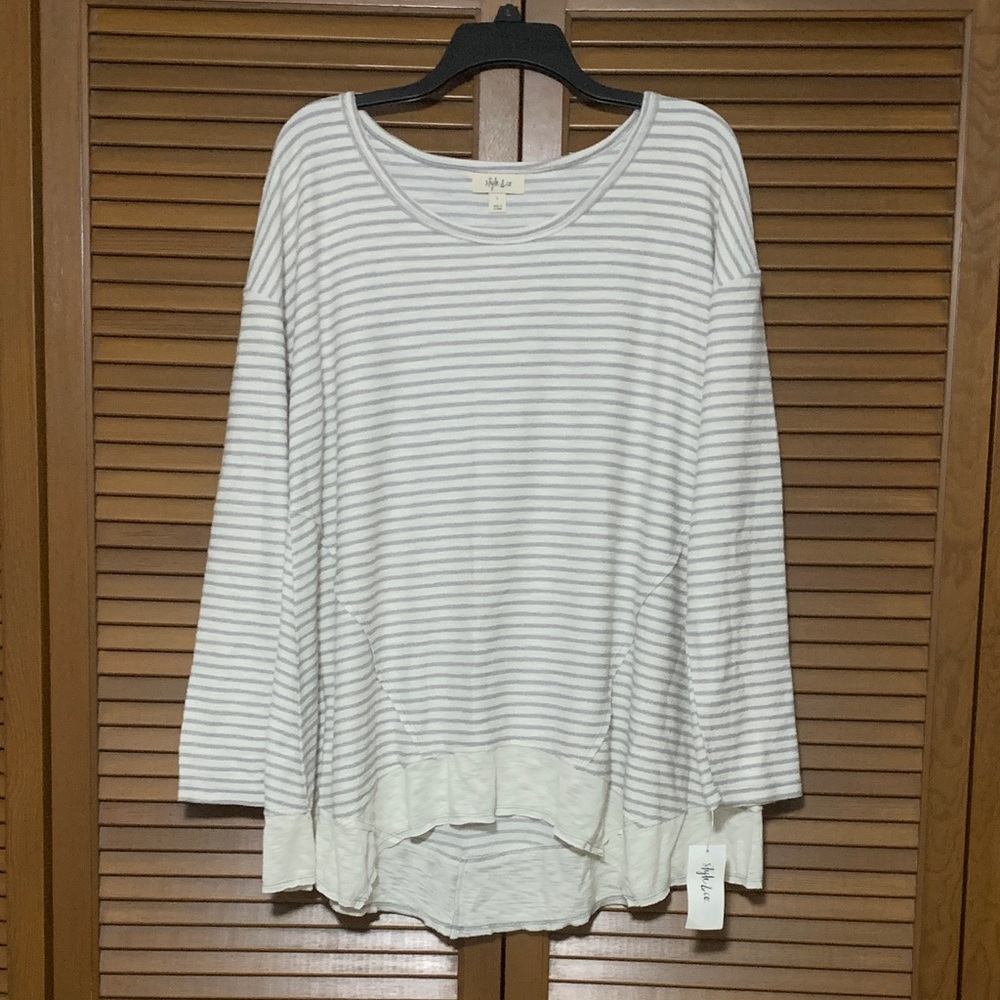 NWT Style and Co Striped Oversized Long Sleeve Top Scoop Neck Bridge Hem Large L